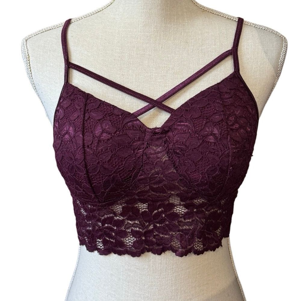 Bozzolo Women's Lacey Padded Bralette in Grape Purple Size Large